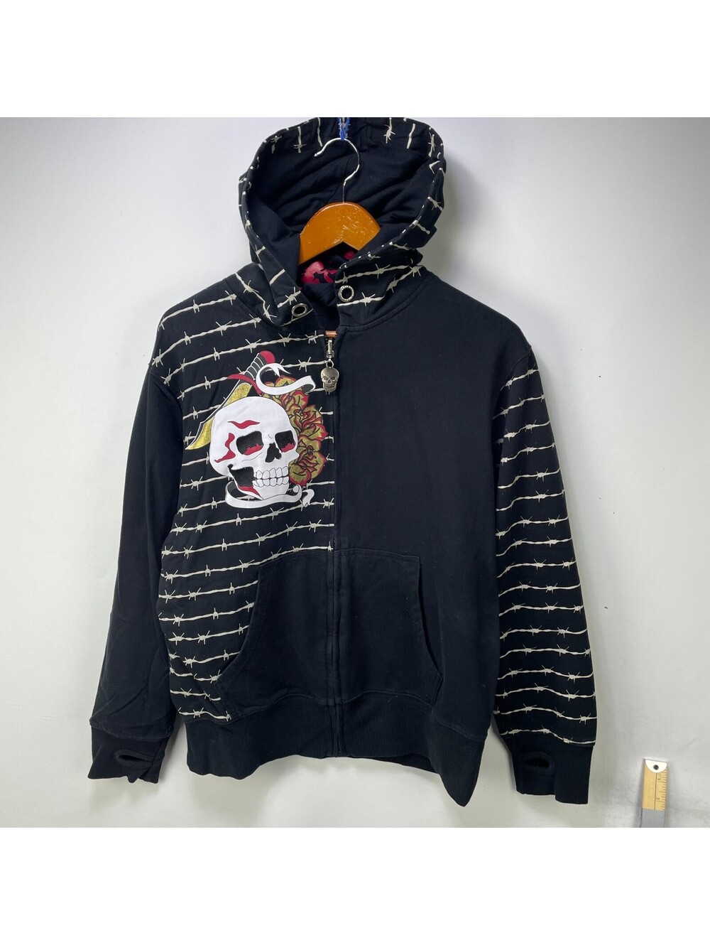 Vintage Skull Reversible Skeleton Hardy Y2K Zip Hoodie L